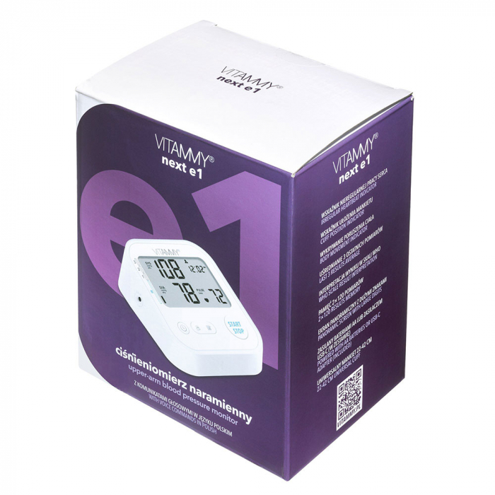 Tensiometru electronic de brat VITAMMY Next E1, USB-C inclus, detectare aritmie, detectie miscarea corpului, ecran panoramic, husa de protectie, manseta 22 - 42 cm, Alb [5]