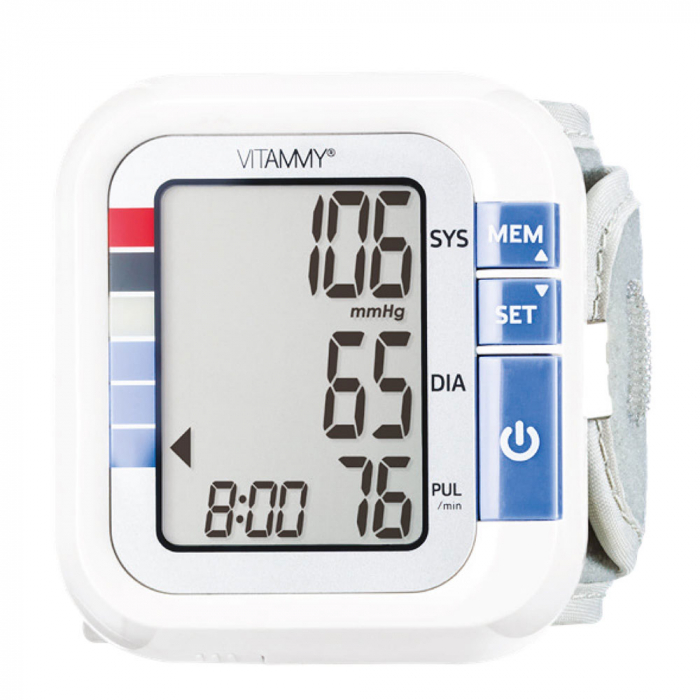 Tensiometru electronic de incheietura Vitammy Smart 0.5, detectare aritmie, detectie miscarea corpului, manseta 13.5 - 21.5 cm, 60 seturi de memorie, Alb [2]