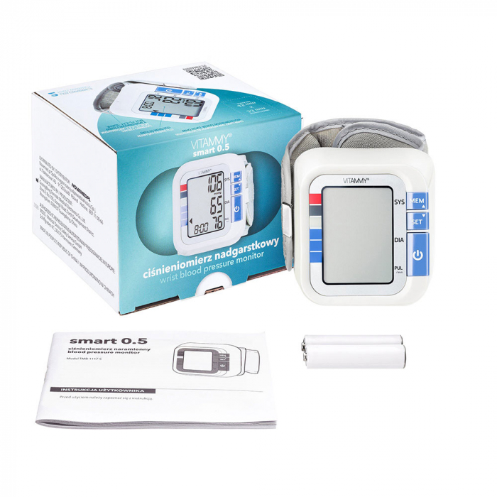 Tensiometru electronic de incheietura Vitammy Smart 0.5, detectare aritmie, detectie miscarea corpului, manseta 13.5 - 21.5 cm, 60 seturi de memorie, Alb [5]