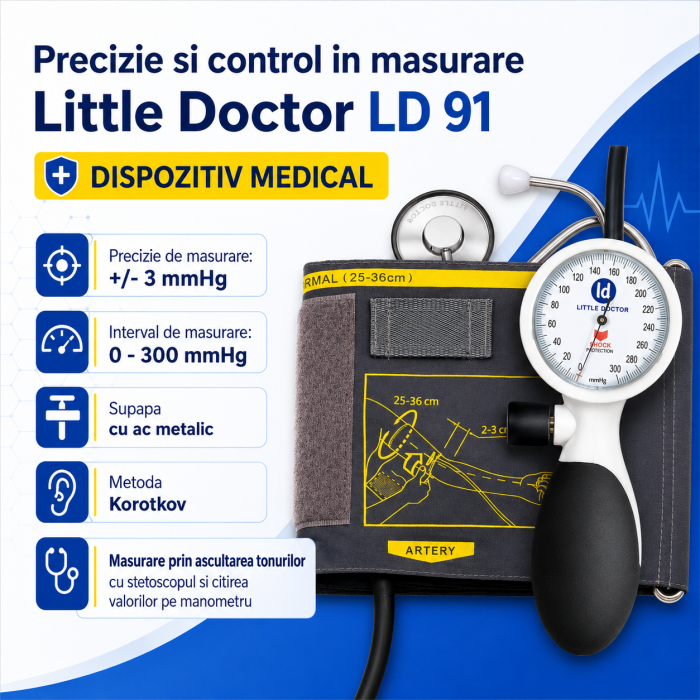 Tensiometru mecanic de brat Little Doctor LD 91, profesional, rezistent la socuri, stetoscop inclus [4]