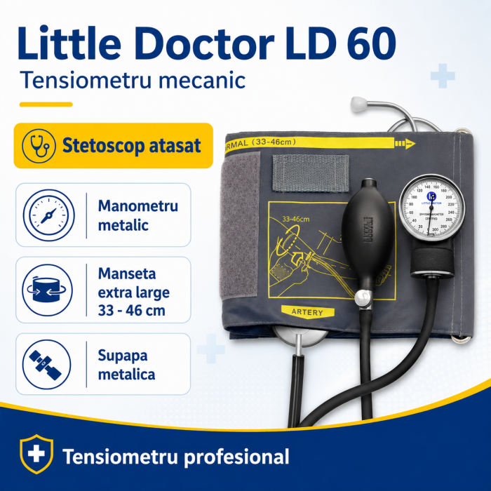 Tensiometru mecanic Little Doctor LD 60, stetoscop atasat, manseta 33-46 cm, manometru din metal [2]