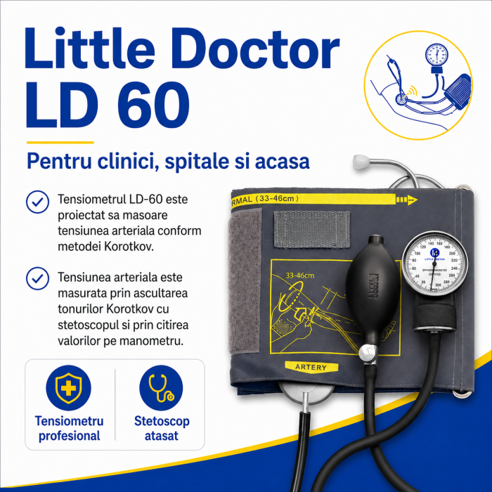 Tensiometru mecanic Little Doctor LD 60, stetoscop atasat, manseta 33-46 cm, manometru din metal [5]