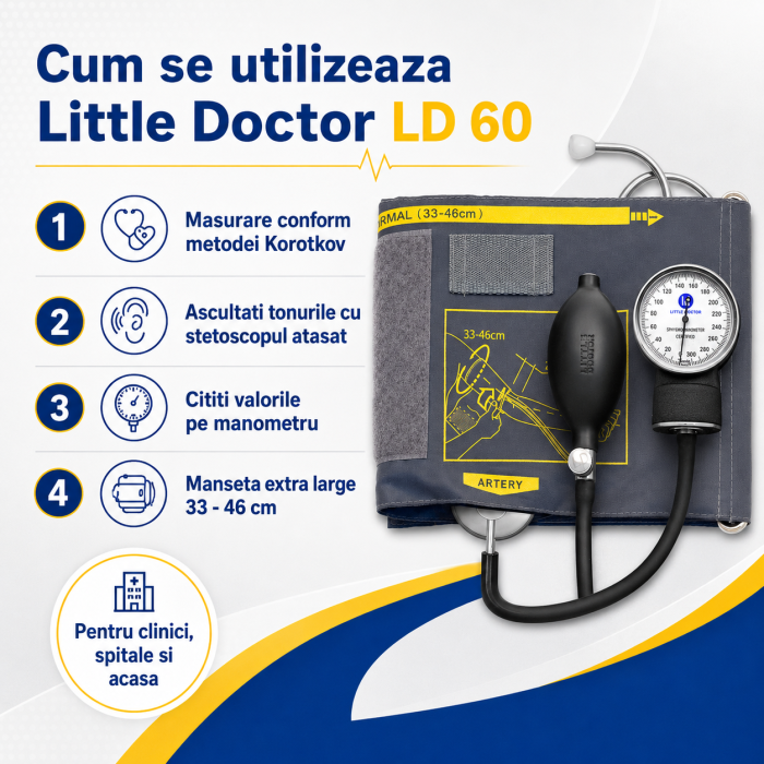 Tensiometru mecanic Little Doctor LD 60, stetoscop atasat, manseta 33-46 cm, manometru din metal [4]
