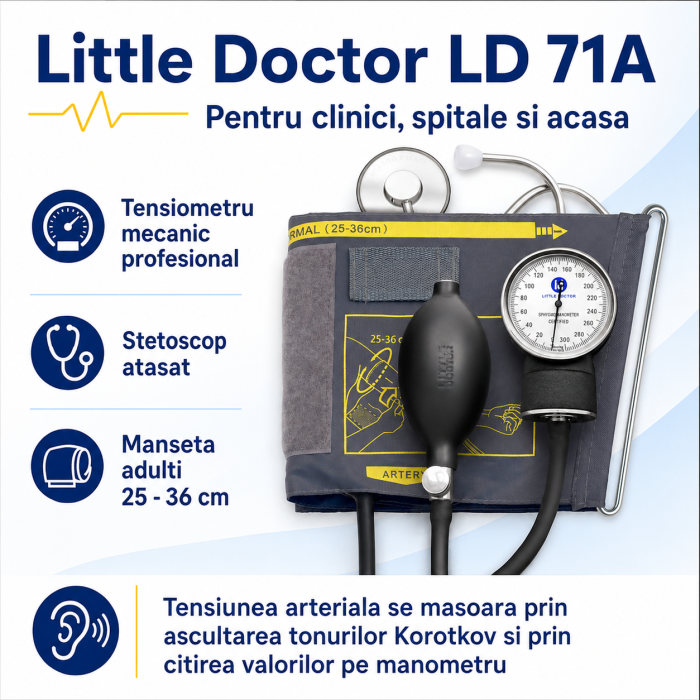 Tensiometru mecanic Little Doctor LD 71A, profesional, stetoscop atasat, manometru din metal [5]