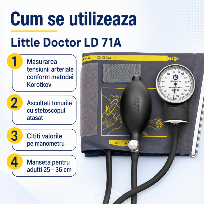 Tensiometru mecanic Little Doctor LD 71A, profesional, stetoscop atasat, manometru din metal [4]