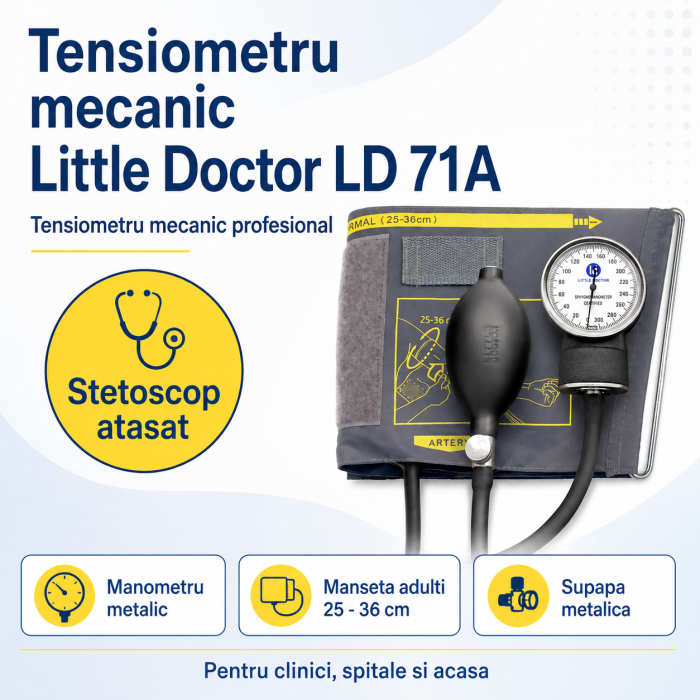 Tensiometru mecanic Little Doctor LD 71A, profesional, stetoscop atasat, manometru din metal [2]