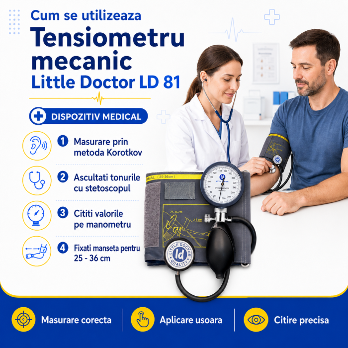 Tensiometru mecanic Little Doctor LD 81, stetoscop inclus, Manometru mare, Spatiu pentru stetoscop, Utilizare stanga-dreapta [4]