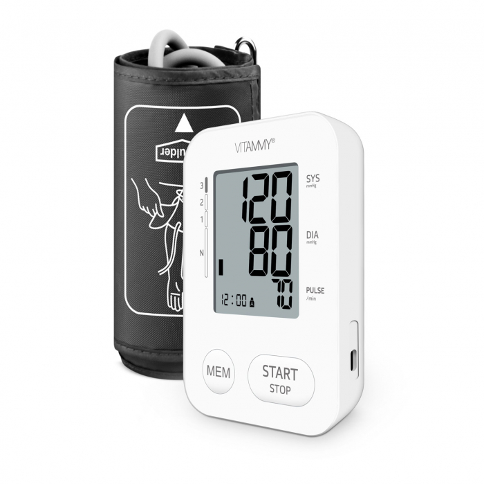 Tensiometru electronic de brat VITAMMY Next 2 +, mufa USB, adaptor inclus, detectare aritmie, memorare 2 utilizatori, Alb [6]