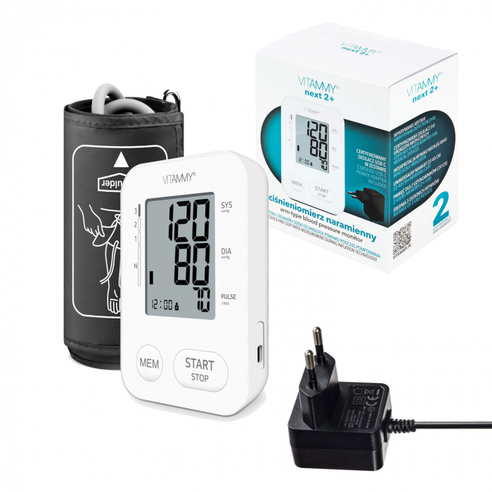 Tensiometru electronic de brat VITAMMY Next 2 +, mufa USB, adaptor inclus, detectare aritmie, memorare 2 utilizatori, Alb [3]