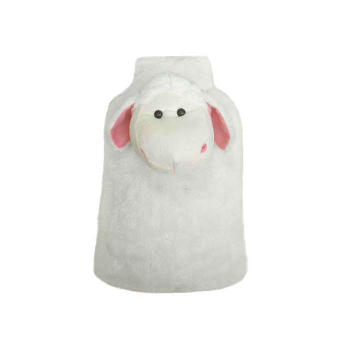 Perna cu apa calda Termofor Sanity, husa in forma de jucarie de plus - Oita, material placut, recipient cauciucat, 2l, efect linistitor, Alb [2]