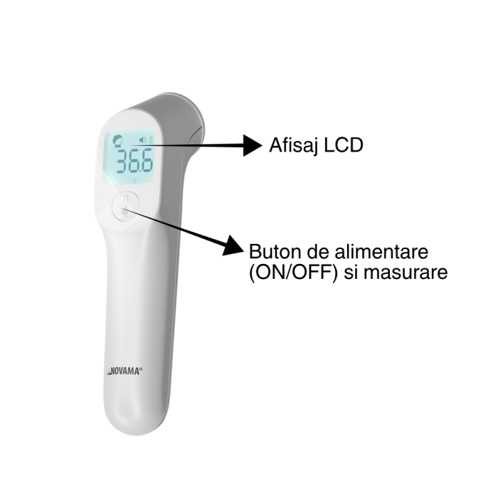 Termometru non-contact Novama NC Pro, pentru masurarea temperaturii corpului si a suprafetelor, memorie pentru 12 masuratori, 2 senzori separati, alarma febra, ecran iluminat, mod silentios, etui [5]