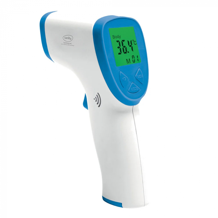 Termometru non-contact Sanity FastTemp, pentru masurarea temperaturii corpului si a obiectelor, memorie pentru 99 masuratori, afisaj mare, alarma febra, oprire automata, Alb [2]