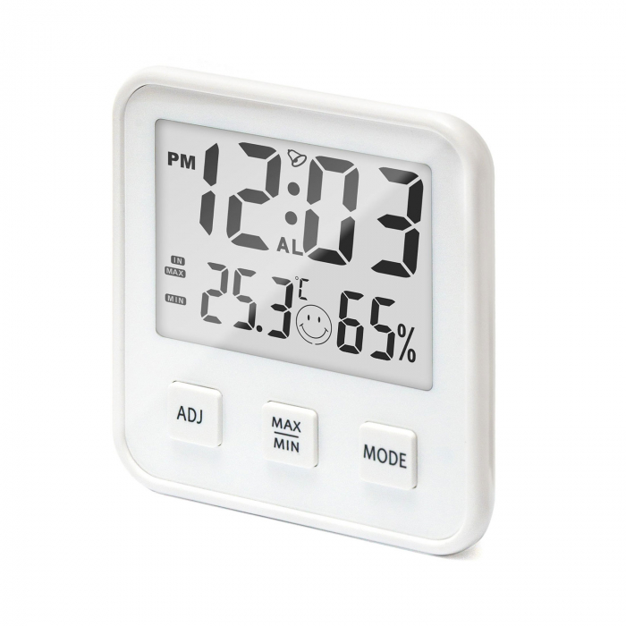 Termometru si higrometru de camera Vitammy Hygro, Statie meteo, Ceas, Alarma, Indicator confort, Alb [3]