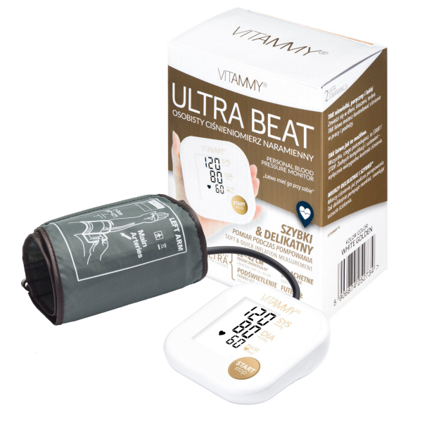 Tensiometru electronic de brat VITAMMY Ultra Beat, manseta 22-42 cm, Alb/Auriu [2]