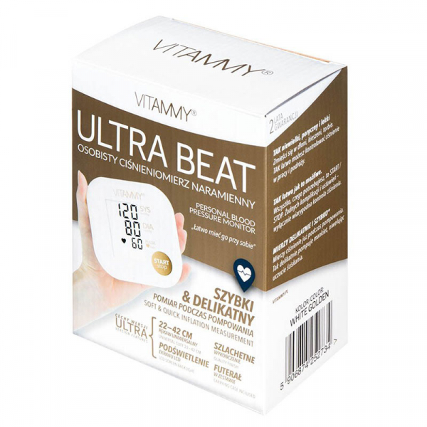 Tensiometru electronic de brat VITAMMY Ultra Beat, manseta 22-42 cm, Alb/Auriu [4]