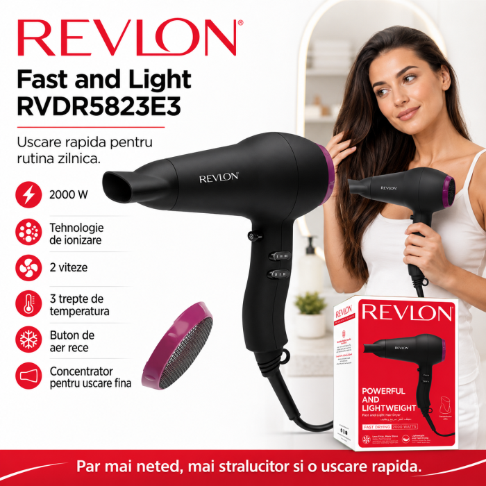 Uscator de par REVLON Fast and Light  RVDR5823E3, 2 viteze, 3 trepte de temperatura [2]