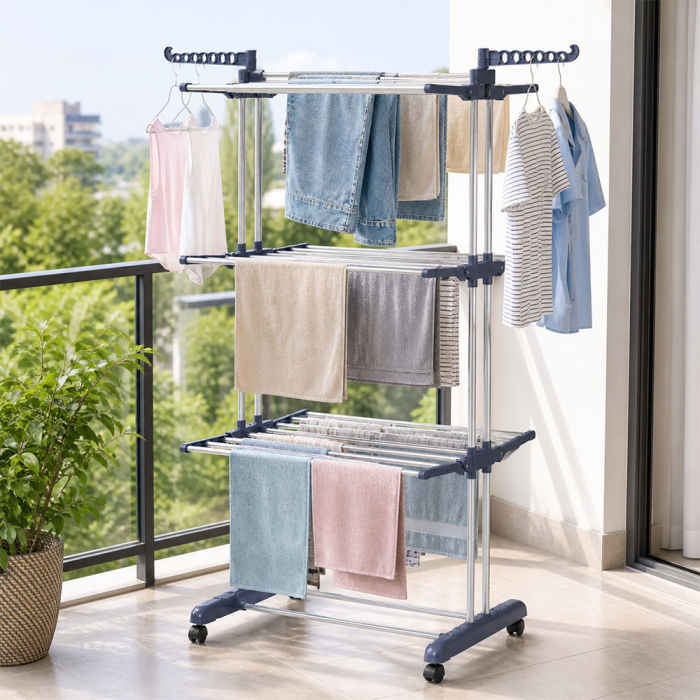 Uscator de rufe vertical XXL, stabil, pliabil, pe mai multe niveluri, maxim 50 kg, 172 cm inaltime, roti pentru mutare usoara [2]