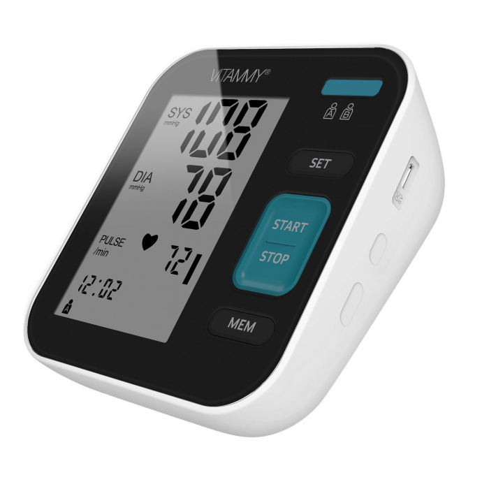 Tensiometru electronic de brat VITAMMY Next 5 Basic, mufa USB, detectare aritmie, detectie miscarea corpului, manseta 22-40 cm, Negru/Alb [5]