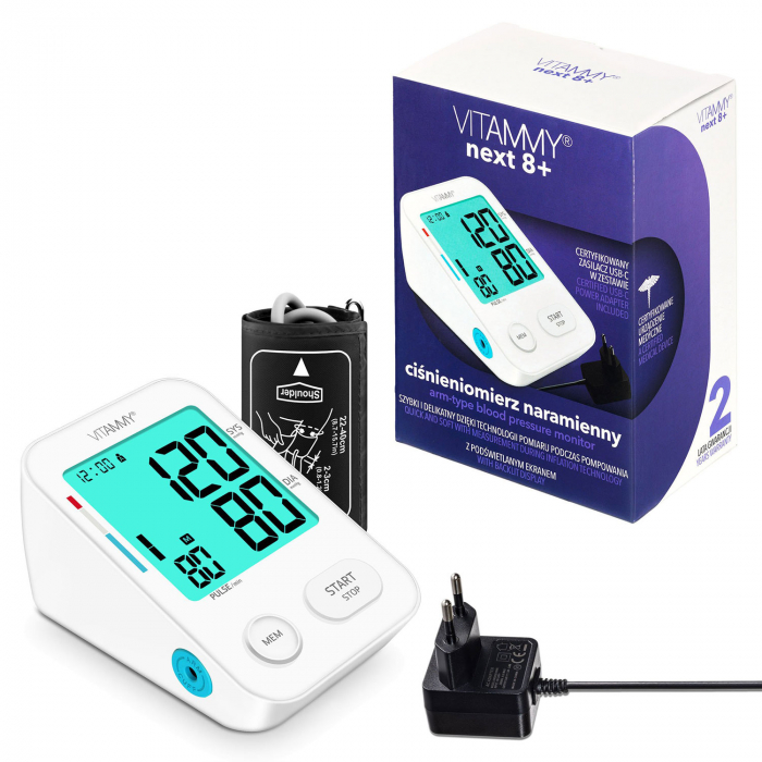 Tensiometru electronic de brat VITAMMY Next 8+, mufa USB, detectare aritmie, data si ora, memorare 2 utilizatori, manseta 22-40 cm, Alb/Negru [3]
