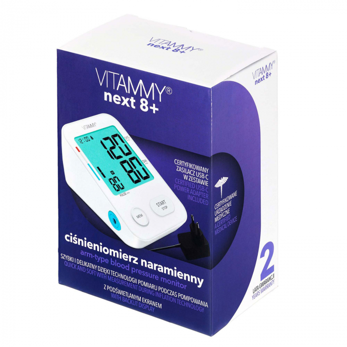Tensiometru electronic de brat VITAMMY Next 8+, mufa USB, detectare aritmie, data si ora, memorare 2 utilizatori, manseta 22-40 cm, Alb/Negru [5]