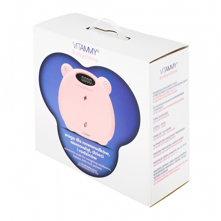 Cantar electronic Vitammy Babycinno, 4 in 1, pentru nou-nascuti, bebelusi, copii si adulti, tava detasabila, ecran LCD, greutate maxima 120 kg, Roz [9]