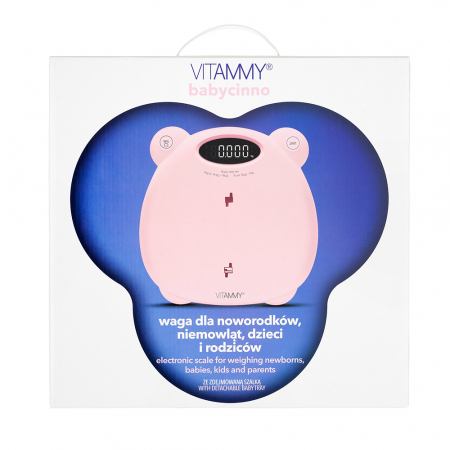 Cantar electronic Vitammy Babycinno, 4 in 1, pentru nou-nascuti, bebelusi, copii si adulti, tava detasabila, ecran LCD, greutate maxima 120 kg, Roz [8]