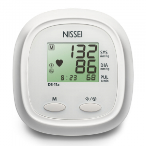 Tensiometru electronic de brat Nissei DS 11A, Memorare 60 de seturi, Afisaj LCD, Manseta 22-42 cm, detectie aritmie si body motion, Alimentator inclus, Alb [1]