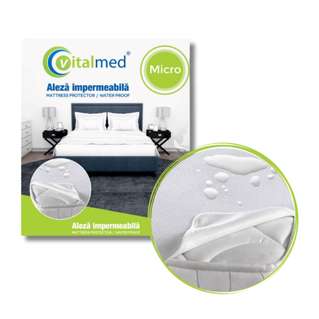 Ingrijire corp - Aleza impermeabila Vitalmed, reutilizabila, protejeaza complet patul si salteaua, 100% rezistenta la apa si pete, nu aluneca, nu sifoneaza, nu contine PVC, 90 x 190 cm