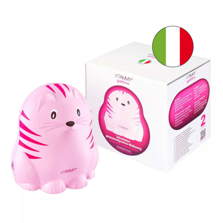 Aparate aerosoli - Aparat aerosoli Vitammy Gattino A1503, nebulizator cu compresor, set complet de accesorii, Roz