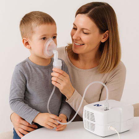 Aparat de aerosoli Novama N, nebulizator cu compresor, functionare continua, sistem de economisire a medicamentului, fabricat fara bisfenol (BPA) si ftalati, masca copii si adulti SoftTouch, mustiuc [5]