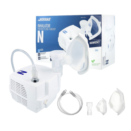 Aparate aerosoli - Aparat de aerosoli Novama N, nebulizator cu compresor, functionare continua, sistem de economisire a medicamentului, fabricat fara bisfenol (BPA) si ftalati, masca copii si adulti SoftTouch, mustiuc
