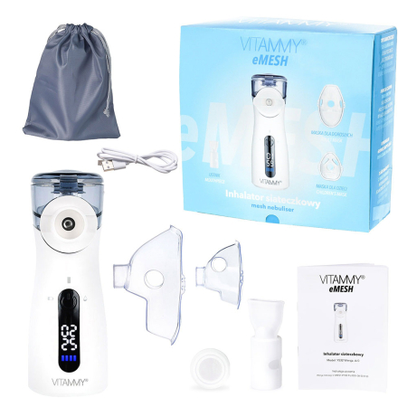 Aparat aerosoli cu tehnologie mesh Vitammy eMESH, afisaj digital, cronometru timp inhalare, functie de autocuratare, incarcare USB-C, masca pentru copii si adulti, mustiuc, saculet pentru transport [8]