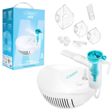 Dispozitive medicale - Aparat de aerosoli Vitammy eNEB, nebulizator cu compresor, 3 moduri de nebulizare, 3 masti, piesa bucala, furtun de 1.6 m, 5 filtre aer, oprire automata
