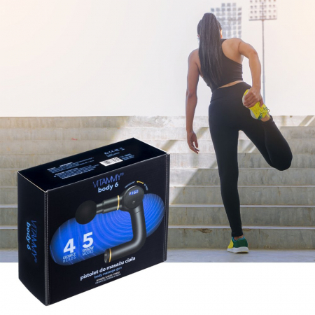 Aparat de masaj ergonomic tip pistol Vitammy Body 6, portabil, 4 capete de masaj, 5 trepte de viteza, baterie litiu-ion, USB-C, Negru [8]