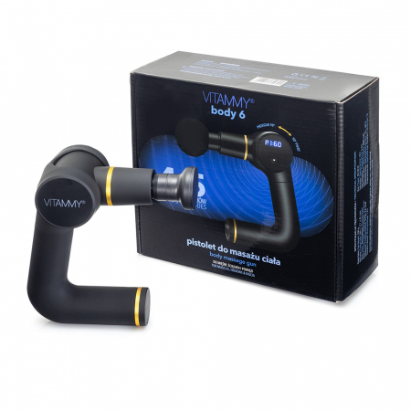 Aparat de masaj ergonomic tip pistol Vitammy Body 6, portabil, 4 capete de masaj, 5 trepte de viteza, baterie litiu-ion, USB-C, Negru [0]