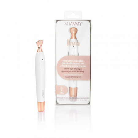 Ingrijire faciala - Aparat de masaj sonic Vitammy Liva, pentru ingrijirea zonei ochilor si buzelor, 13.000 vibratii sonice/min, 2 moduri de operare, cablu mini USB