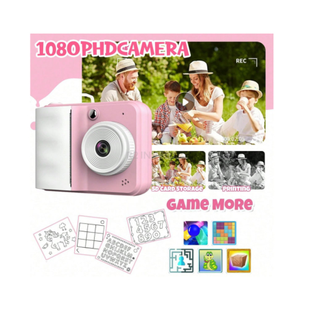 Aparat foto instant pentru copii RedLine S7 Pink, foto si video 1080P, printare instant alb-negru, ecran 2.4 inch, zoom 2X-6X, filtre si rame, jocuri integrate, card SD, cablu type-C, portabil, Roz [4]