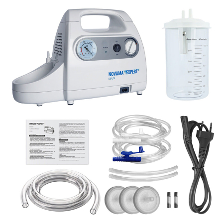 Aspirator electric Novama Expert ESUX 7E-C, cu pompa fara ulei, destinat aspirarii eficiente a lichidelor biologice, vacuum maxim 75 kPa, recipient 1000 ml, functionare silentioasa, 2 catetere, filtre [8]