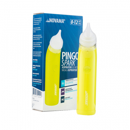 Aspiratoare si irigatoare nazale - Aspirator nazal electric Novama Pingo Spark, pentru copii 0-12 ani, 2 varfuri silicon, iluminare LED, cu baterii, Verde lime