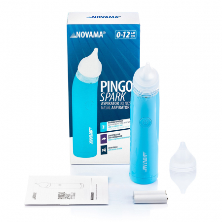 Aspirator nazal electric Novama Pingo Spark, pentru copii 0-12 ani, 2 varfuri silicon, iluminare LED, cu baterii, Albastru [1]