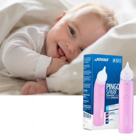 Aspirator nazal electric Novama Pingo Spark, pentru copii 0-12 ani, 2 varfuri silicon, iluminare LED, cu baterii, Roz pastel [7]