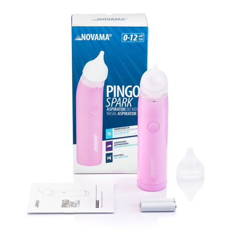 Aspirator nazal electric Novama Pingo Spark, pentru copii 0-12 ani, 2 varfuri silicon, iluminare LED, cu baterii, Roz pastel [2]