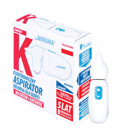 Aspirator nazal electric Novama White K, pentru copii 0-12 ani, 2 varfuri silicon, 2 moduri de operare, silentios, cu baterii, Alb [1]