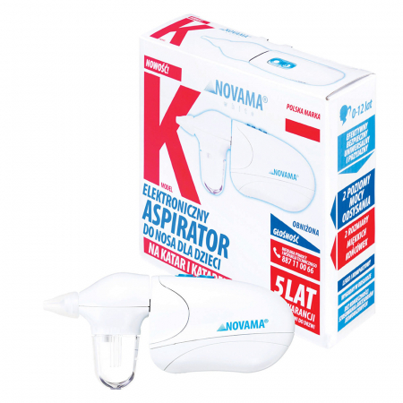 Articole ingrijire copii - Aspirator nazal electric Novama White K, pentru copii 0-12 ani, 2 varfuri silicon, 2 moduri de operare, silentios, cu baterii, Alb
