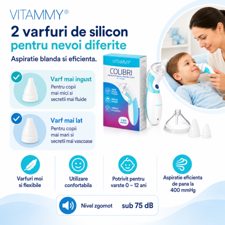 Aspirator nazal electric VITAMMY Colibri, 2 varfuri de silicon, pentru copii 0 - 12 ani, Model #NS14 [3]