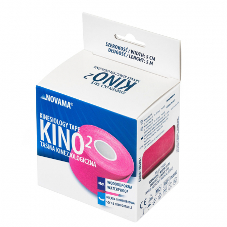 Banda Kinesiologica Novama Kino2, impermeabila, moale si confortabila, fara latex, 5 cm x 5 m, Roz [2]