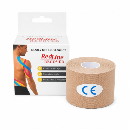 Ser fiziologic si solutii saline - Banda Kinesiologica RedLine Recover Bej, impermeabila, fara latex, 5 cm x 5 m