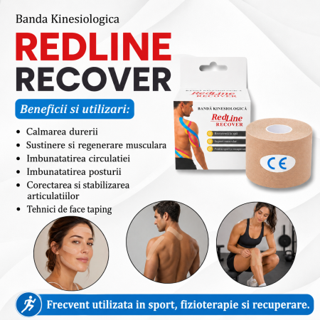 Banda Kinesiologica RedLine Recover Bej, impermeabila, fara latex, 5 cm x 5 m [1]