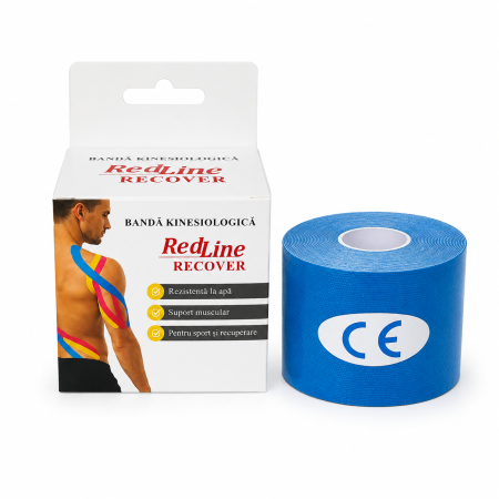 Comprese sterile - Banda Kinesiologica RedLine Recover Bleu, impermeabila, fara latex, 5 cm x 5 m