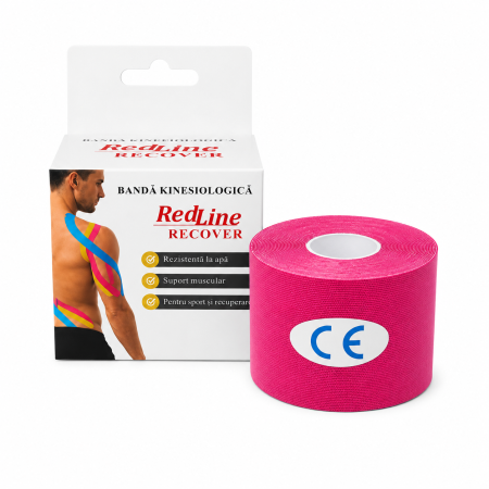 Comprese sterile - Banda Kinesiologica RedLine Recover Roz, impermeabila, fara latex, 5 cm x 5 m